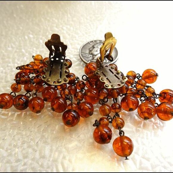 1950s West German Rare Tortoise Glass Dangle Vintage Earrings - Picture 6 of 6